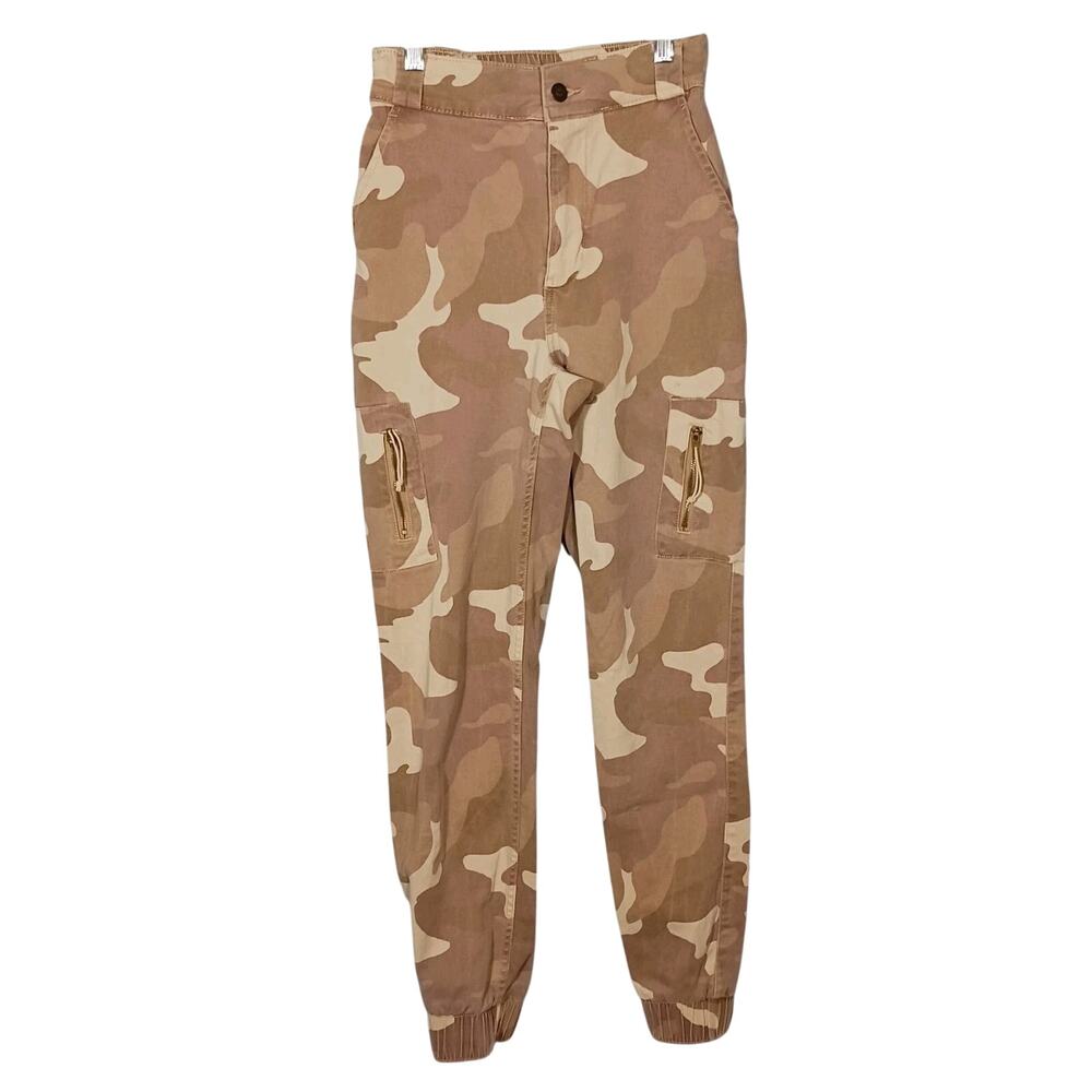 Hollister Ultra High Rise Tan Camo Cargo Utility Canvas Pants Women's XS EUC